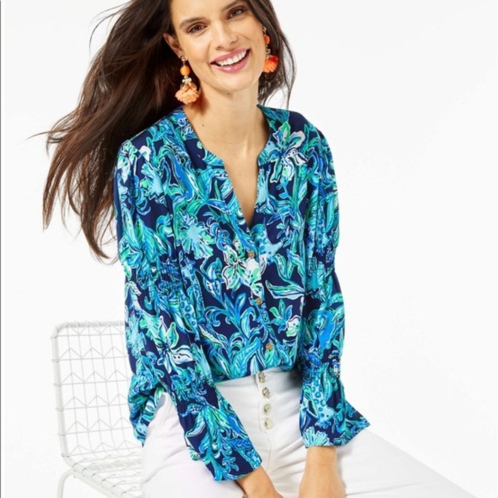 Lilly Pulitzer Long-Sleeve Floral Blouse Size S